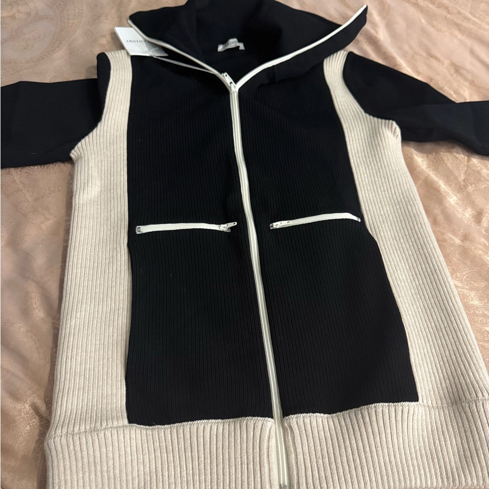 Valentino Black and White Zip-Up Vest